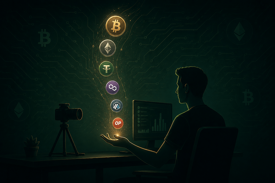Creator livestream with audience crypto tips, funding goals, and polls